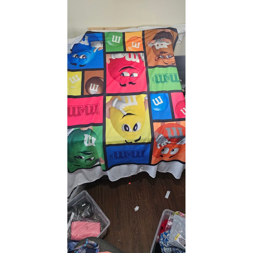 M&M's Mars Character Fleece Throw Blanket Multicolor Candy Graphic Print